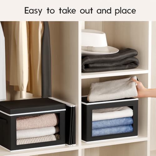 Homsorout Collapsible Storage Bins with Lids - Stackable Storage Containers with Window, 15.7 Inch Fabric Organizing Bins for Closet, Home & Office Organization Baskets, Black, 3 Pack - color: Black, size: XL(3-Pack)