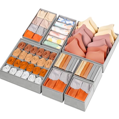 Drawer Organizer Clothes, 8 Pack Dresser Organizer Bins for Baby Clothes, Underwear Sock, Fabric Closet Organization and Storage Dividers for Nursery Bedroom (48 Compartments, Grey) - color: Grey, size: 8 Pack