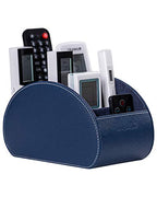 BONNY DODO Remote Control Holders Organizer Box with 5 Compartment PU Leather Multi-functional Office Desk Storage Caddy Store (Blue) - color: Blue