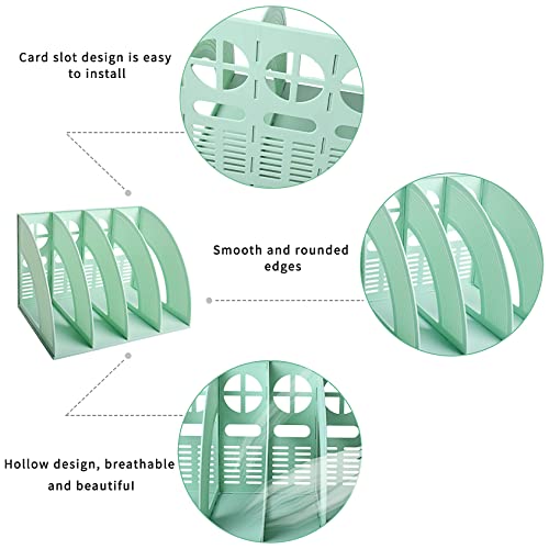 SAYEEC Magazine File Holder Folder Storage Desktop 4 Compartment Standing Hollow Green Files Bookshelf Organizer Box Office Racks Displays Holds Notebooks Documents for School Working Students - color: 4 Compartments - Green