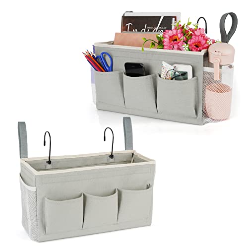 Lilithye Bedside Caddy Organizer with Fixed Straps & Water Bottle Holder for Home, College Dorm, Bunk Bed, Hospital & Crib Bed Rails (2 pcs, Grey) - color: 2pcs Grey