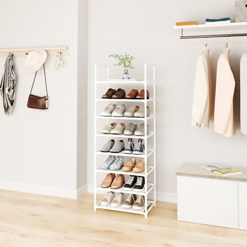 8-Tier Tall Shoe Rack for Closet, Entryway, Adjustable Sturdy Durable Shoe Shelf,Narrow Shoe Stand Organizer (18" W×10" D×58" H,White) - size: 8-Tier-White(18" W×10" D×58" H)