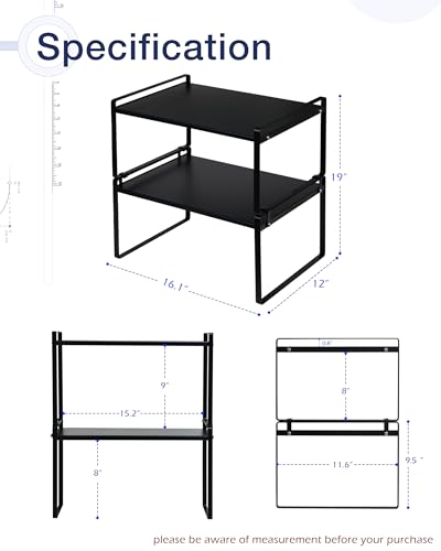 Nxconsu 2Pack Cabinet Shelves Stackable Shelf Organizer Rack Riser for Kitchen Cabinet Pantry Cupboard Counter Countertop Home Organization Storage Space Saver Heavy Duty Metal Nonslip Black Wide Tall - color: Black, size: 16.1’’W × 12’’D × 9.5’’H