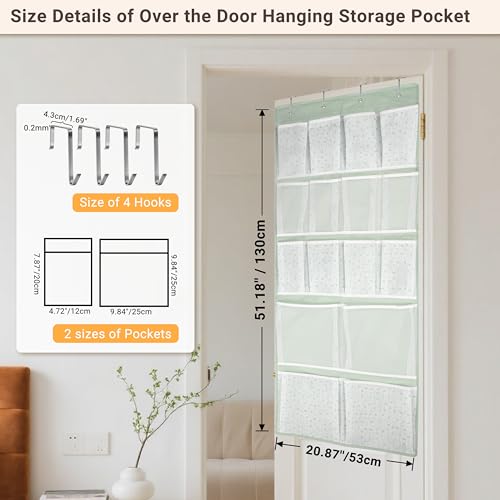 16 Pockets- Over Door Hanging Storage Organizer with 4 Kinds Pouch,Behind Closet Hanging Shelf Holder for Sock,Hat,Underwear,Travel Outfit,Shoes,Back of Door Space-saving Organization for Home,Dorm,RV - style: Medium-Green: Pack of 1