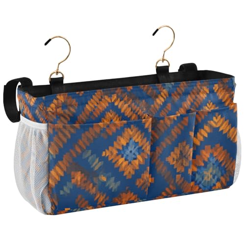 Bedside Caddy Hanging Bunk Bed Caddy Bed Organizer Hanging Pocket with 2 Hooks Bedside Storage Organizer Pocket Bag Holder Blue Orange Diamond Tie-dye - color: Blue Orange Diamond Tie-Dye