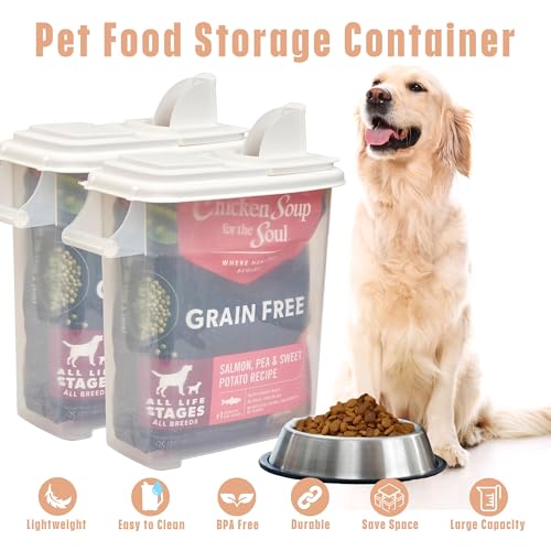 Buddeez Pet Food Storage Dispensers - Dog Food Storage Containers, Cat Food Containers, Bird Seed Containers w/Handle and Flip Lid, 8 Gallon(2 pack) - color: White Lid, size: 2 Pack (32 Quart)