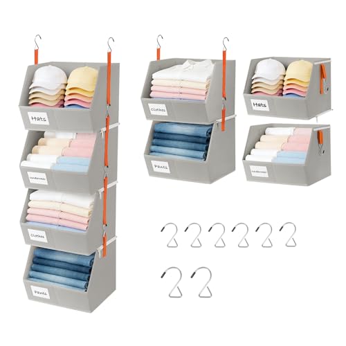 4 Pcs Modular Closet Organizer - Detachable & Foldable Hanging Storage Cubes, 88L Total Capacity, Heavy Duty Fabric Shelves for Wardrobe, Closet Organization, RV, Dorm, Grey - color: Grey