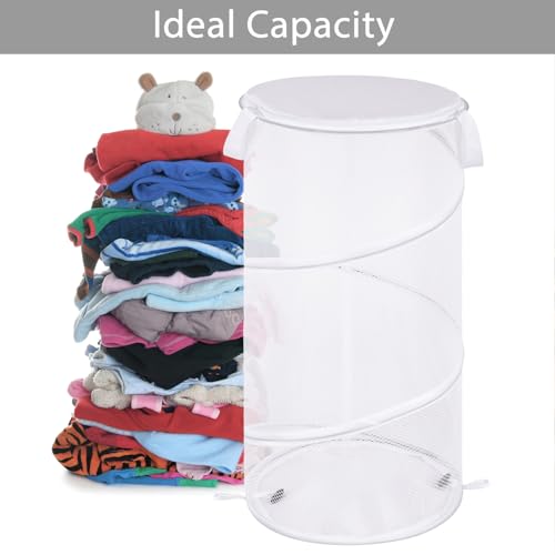 BATTOO 2 Pack Collapsible Laundry Basket with Lid Foldable Mesh Pop Up Hamper with Handles for Laundry Room, Bathroom, Kids Room, College Dorm, Travel, Storage Organizer Black+White - color: Black+White, size: Medium