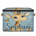 Custom Storage Basket with Name, Personalized Storage Bins with Zipper Lid, Foldable Fabric Storage Box Large capacity with Handle Butterfly Giraffe - color: Option 21