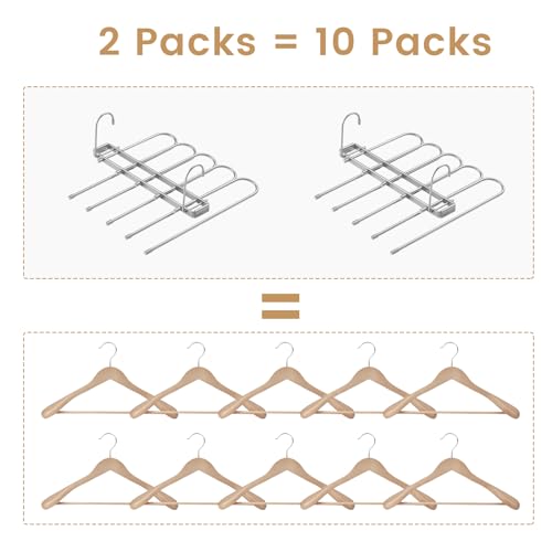 Pants Hangers Space Saving,Closet Hangers 5 Layers 2 Uses Multi Functional Pants Rack,Metal Heavy Duty Wardrobe Organizer Racks for Clothes Trousers Scarves Ties (2Pack Silver) - color: 2pack Silver