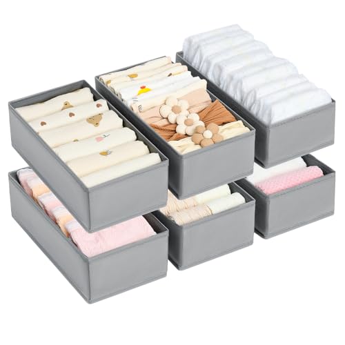 DIMJ Drawer Organizer Clothes - Underwear Organizer Small Sock Organizer Closet Organizers and Storage Box Dresser Drawer Dividers for Baby Clothes,Bra,Socks, Belt, Tie, Set of 6,Grey - color: Grey, size: Set of 6