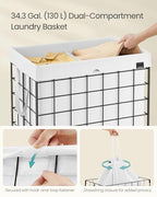 SONGMICS Laundry Hamper, 34.3 Gal. (130L) Laundry Basket, Collapsible Clothes Hamper, Removable and Washable Liner, Metal Wire Frame, for Bedroom Bathroom, Cream White ULCB113W01 - color: Cream White, size: 130 L