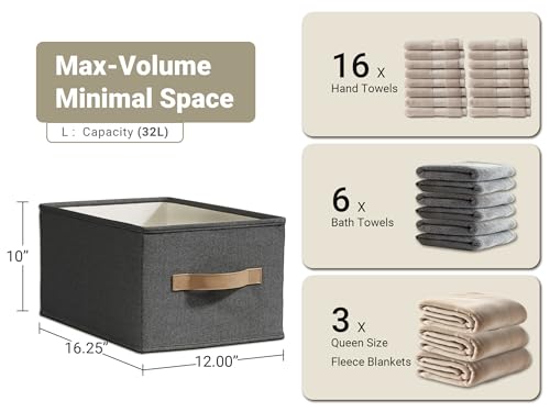 LayerSpace 3 Pack Fabric Storage Bins for Shelves | 16.25x12x10in Closet | Collapsible Bins for Organization | Linen Clothes Storage Bins | Black - color: Black, size: 3pcs-16.25"x12"x10"