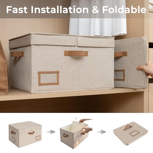 StorageWorks Large Clothes Storage Bins, Fabric Boxes with Divider Board, Baskets for Clothes, Linen Closet Organizers with Lid, Mixing of Brown & Beige, 2-Pack - color: Mixing of Brown & Beige, size: Large