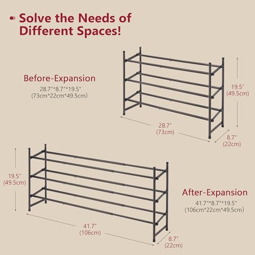 Tajsoon 3 Tier Expandable Shoe Rack for Closet, 28“-41“Adjustable & Stackable Shoe Shelf Storage, Metal Shoe Rack Organizer for Front Door Entrance, Closet, Garage, Entryway, Bronze - color: Bronze, size: 3 Tier