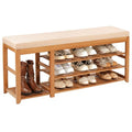 PETKABOO 47.2 in Shoe Rack Bench with Cushion, 3 Tier Bamboo Entryway Bench with Storage for Entryway, Hallway, Bedroom, Living Room - color: Brown, style: 47 in