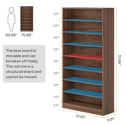 Tribesigns Tall Shoe Cabinet, 9 Tiers 40-45 Pairs Heavy Duty Wood Freestanding Shoe Storage Cabinet, 70.8'' Tall Shoe Cabinet with Open Storage for Entryway (1, Brown) - color: Brown
