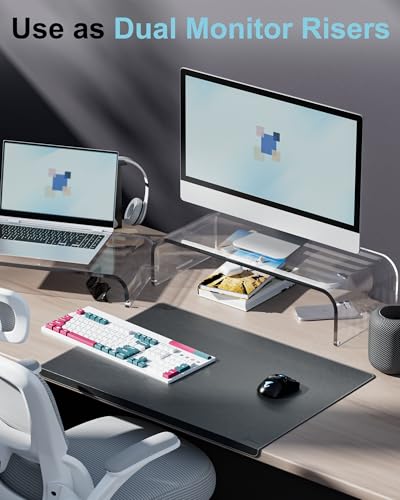 Acrylic Dual Monitor Stand Riser 2 Tier, Modular Laptop Stand for Desk, Multifunctional Desktop Organizer Shelf for PC, iMac, Printer, Detachable Monitor Stand for Office or Home, Clear - color: Clear