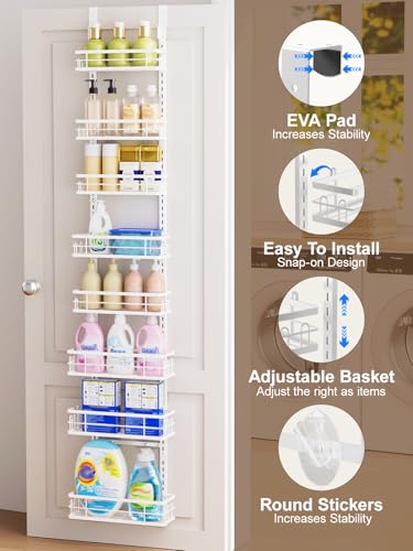 Delamu 9-Tier Over the Door Pantry Organizer, Adjustable Pantry Door Organizers and Storage, Metal Hanging Basket Wall Spice Rack Seasoning Organizer, Door Organizer Kitchen Bedroom Bathroom,12"White - color: White, size: 9 Tier-S