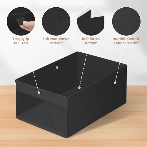 STORAGE MANIAC 6 Pack Storage Bins with Clear Window, Storage Boxes for Shelves, Sturdy Foldable Closet Organization Fabric Shelf Basket for Toy, Towel, Book, Jeans, Offices, Dorm, Wardrobe, Black - color: Black, size: 6 Pack