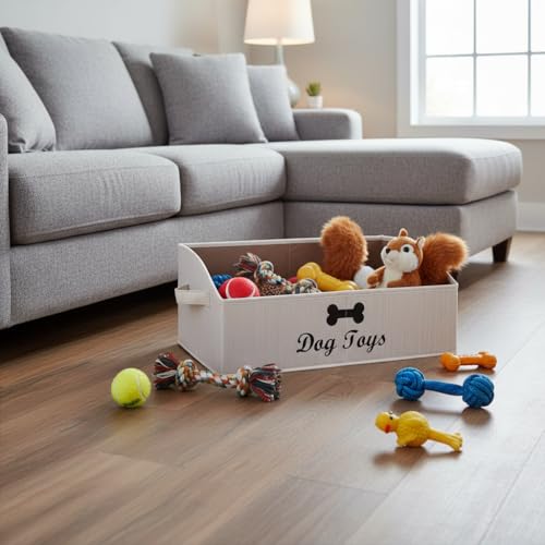 Morezi Linen-cotton blend dog toy basket and dog toy box, dog toy basket storage - Perfect for organizing pet toys, blankets, leashes, chew toys - Beige - Dog - color: Dog Beige