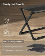 SONGMICS Luggage Rack, Foldable Suitcase Stand, Metal Luggage Holder, Synthetic Leather, Easy to Assemble, for Guest Room, Hotel, Bedroom, Ink Black and Charcoal Gray URLR009B01 - color: Black, size: 1 Pack, style: with Synthetic Leather