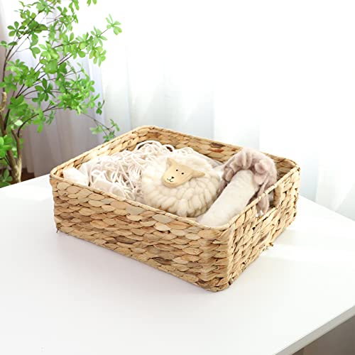 YAHUAN Water Hyacinth Storage Basket, Handwoven, 15.35L x 12W x 4.72H in, Brown