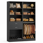 VOWNER 50'' Freestanding Closet System with Drawers & Adjustable Shelves & Rod, Wood Walk in Closet Organizer System, Shelving Unit, Garment Rack, Armoire Wardrobe Closet Bedroom Entryway, Black, BC - color: Black