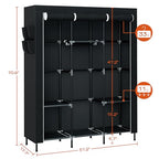 CASAMAYA Portable Closet, 51.2 Inch Large Capacity Wardrobe Closet with Cover, Clothes Storage Organizer with Shelves and 3 Hanging Rods, Easy to Assembly, Black PCT203B01 - size: 51.2"L x 17.7"W x 70.9"H