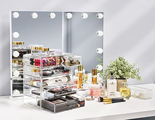 Sorbus Acrylic Makeup Organizer Set, 6-Drawer Vanity & Countertop Cosmetic Storage with Small & Wide Drawers, Clear Makeup Storage for Brushes, Lipsticks, Jewelry – Holiday Gift for Women & Teens - color: Clear, style: 4 Large, 2 Small Drawers