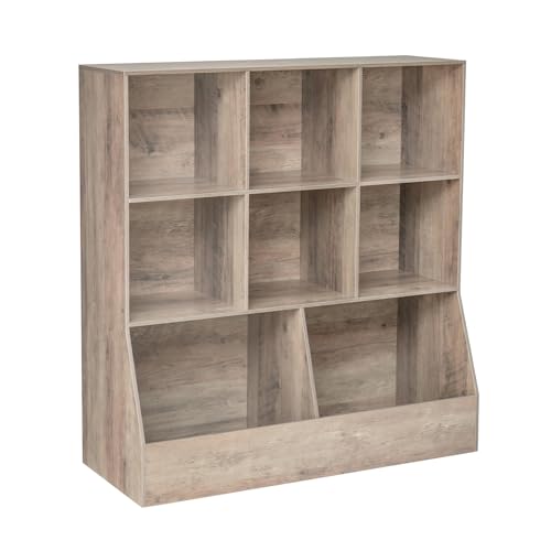 DINZI LVJ Toy Storage Organizer, Kids Bookshelf, Wood Toy Storage Cabinet, 3-Tier 8 Cubby Children Bookcase, 39.4" L Toddler Book Shelf for Playroom, Living Room, Nursery, Hallway, School, Greige - color: Greige, size: 3-Tier 39.4"