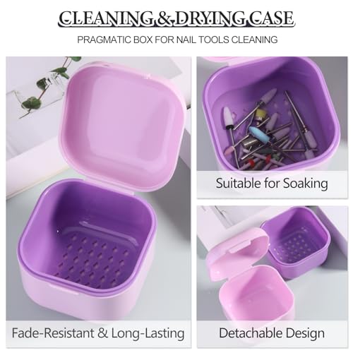 SUTOKAKA 1Pc Plastic Nail Tool Sterilizer Box Nail Drill Bits Cleaning Box Polishing Tools Soaking Tray Manicure Pedicure Storage Container Case - Purple (Purple, 3.15“x3.15“x2.75“) - color: Purple