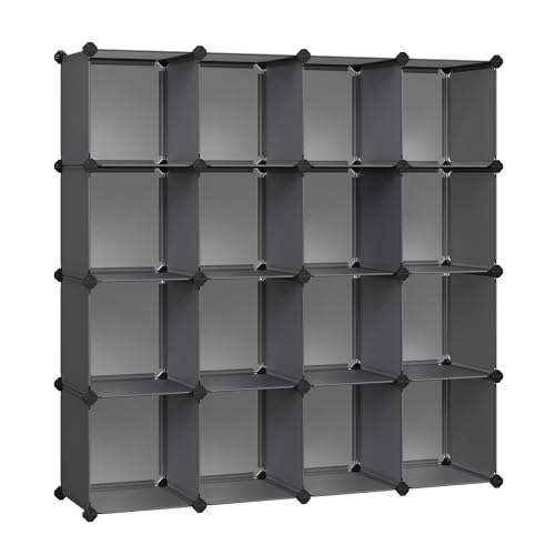 SONGMICS Cube Storage Organizer, Set of 16 Plastic Cubes, Book Shelf, Closet Organizers and Storage, Room Organization, Bedroom Living Room, 12.2 x 48.4 x 48.4 Inches, Gray ULPC442G01 - color: Grey, size: 16 Cubes, style: without doors