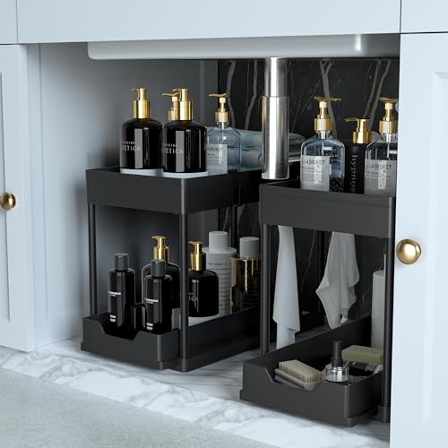 Under Sink Organizer -2 PACK|Pull Out Bathroom Organizer|2 Tier Slide Out Bathroom/Kitchen Organiers and Storage. (2 PACK Normal) - style: 2 PACK Normal