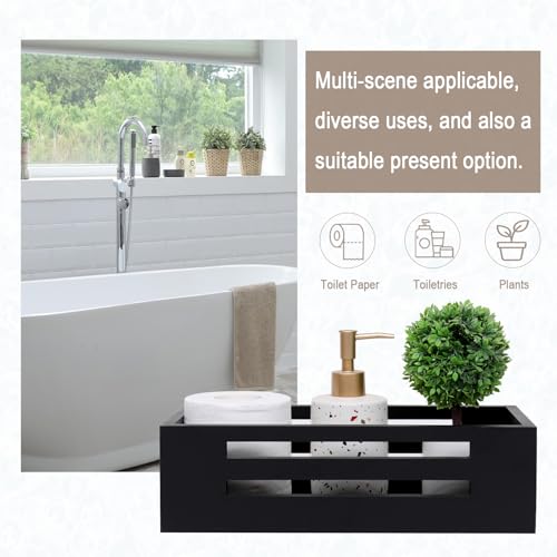 Black Bathroom Basket Wooden Toilet Tank Paper Basket with Handles-Black Decor Box-Home&Bathroom Storage Organizer