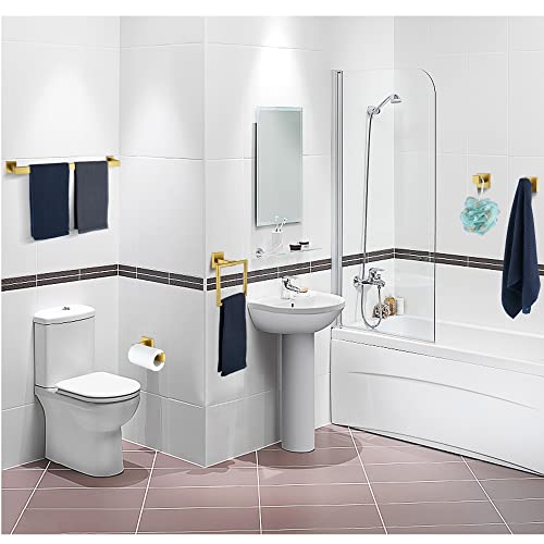 5 Pieces Bathroom Hardware Accessories Set Brushed Gold, 24Inch Bathroom Towel Rack Set SUS304 Stainless Steel, Square Bath Towel bar Set Wall Mounted, Heavy Duty - color: Brushed Gold, size: 24" 5pcs