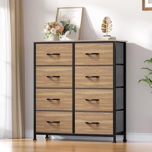 YITAHOME Dresser with 8 Drawers - Fabric Storage Tower, Organizer Unit for Living Room, Hallway, Closets - Sturdy Steel Frame, Wooden Top & Easy Pull Fabric Bins, Burlywood Grain - color: Burlywood Grain, style: 8-Drawer