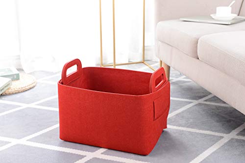 Minoisome Storage Basket Felt Storage Bin Collapsible& Convenient Box Organizer with Carry Handles for Office Bedroom Closet Babies Nursery Toys Laundry (Red, 15.7inch（L）×11inch（W）×10inch（H）) - color: Red, size: 15.7inch（L）×11inch（W）×10inch（H）