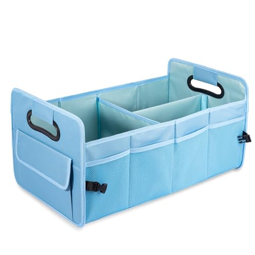 JiatuA Car Trunk Organizer, Car Organizers and Storage Collapsible Multi Compartment Container Box, Adjustable Car Accessories for SUV Sedan Truck, Standard Size, Light Blue - color: Light Blue, size: Standard