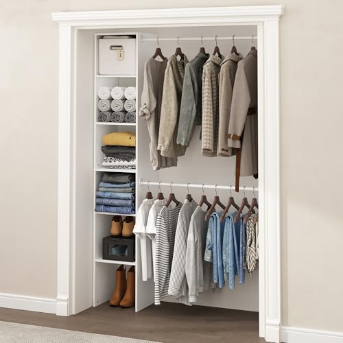 Furinno FANO Closet Organizers and Storage, 5-Tier Closet Storage Organizer with 2 Hanging Bars, Wardrobe Closet Shelf Towers, Adjustable Shelves, for Wardrobe, Bedroom, Living Room, White - color: White, size: 2-Hanging-Bar