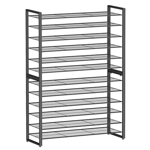 Simple Trending 12 Tier Shoe Rack Holds 60 Pairs, Sturdy Tall Shoe Organizer, Heavy Duty Large Metal Stackable Shoe Shelf for Entryway, Closet, Bedroom, Black - color: Black, size: 12 Tiers