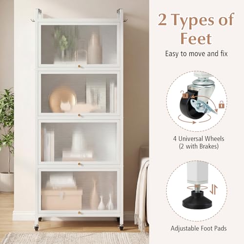 Giantex 5-Tier Kitchen Storage Cabinet, Mobile Microwave Stand with Flip-up PC Doors, Freestanding Kitchen Bakers Rack with 4 Rolling Casters, for Dining Room, Living Room and Study (White) - color: White