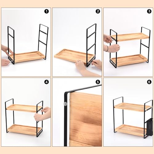 LEMIKKLE 2-Tier Wood Bathroom Counter Organizer with Basket,Waterproof Vanity Perfume Skincare Storage for Bathroom, Kitchen, Dresser - color: Light Brown
