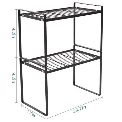 MiaLi Cabinet Organizer Shelf, Set of 2 Metal Counter Shelves Spice Rack, Stackable Kitchen Bathroom Organizers and Storage, Black - color: Black, size: 7.7"D x 13.7"W x 9.2"H + 7.7"D x 13.7"W x 9.2"H