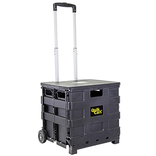 dbest Products Quik Cart Sport Collapsible Rolling Crate on Wheels for Teachers Tote Basket 80 lbs Capacity, Made from Heavy Duty Plastic, Black, Compact - color: Black, style: Sport