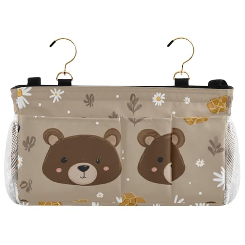 Bedside Caddy Metal Frame Hanging Organizer Bunk Bed Dorm Accessories Hook And Loop Storage Bag Large Pockets Brown Bear Bees Honey - color: Brown Bear Bees Honey