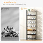 8 Tiers Narrow Shoe Rack 16-24 Pairs, Sturdy Metal Tall Shoe Rack with 4 Hooks, Slim Shoe Storage Organizer with Metal Shelf, Space Saving Vertical Shoe Shelf for Entryway, Closets, Black - color: Black