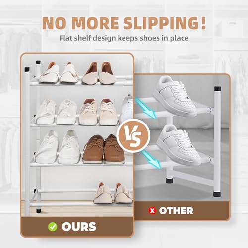 STORAGE MANIAC Expandable Shoe Rack, 16 Pairs Stackable Small Shoe Rack, Metal Adjustable Shoes Organizer for Closet, Entryway, Hallway, Garage, Front Door, Shoes Shelves, White 4 Tier - color: White, size: 4 Tier