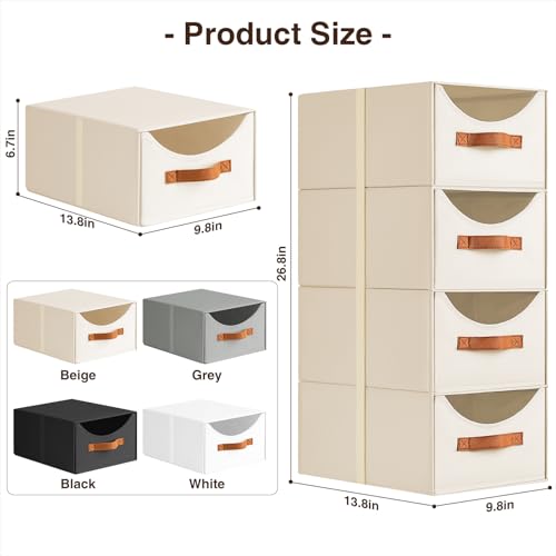 Homsorout Stackable Storage Drawers - Collapsible Storage Bins with Drawers, 6 Pack Closet Shelf Organizer Basket, Fabric Pull Out Organizer for Bedroom, Living Room, Dorm, Beige - color: Beige, size: 13 Inch. - 6 Pack