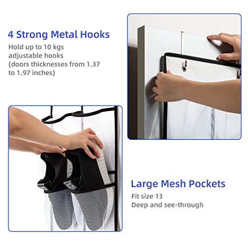 KEEPJOY Over the Door Shoe Organizer, Hanging Shoe Organizer with 4 Hooks, Shoe Holder with 14 Mesh Pockets Closet Door Shoe Storage Bag (White-2Pack) - color: White-2 Pack of 14